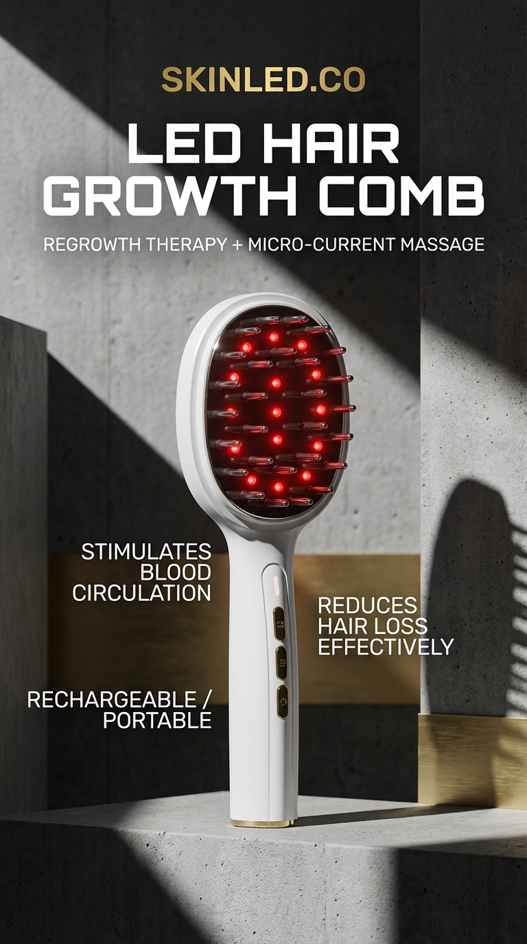 Woman using a scalp therapy device at home for healthy hair and revitalized scalp care