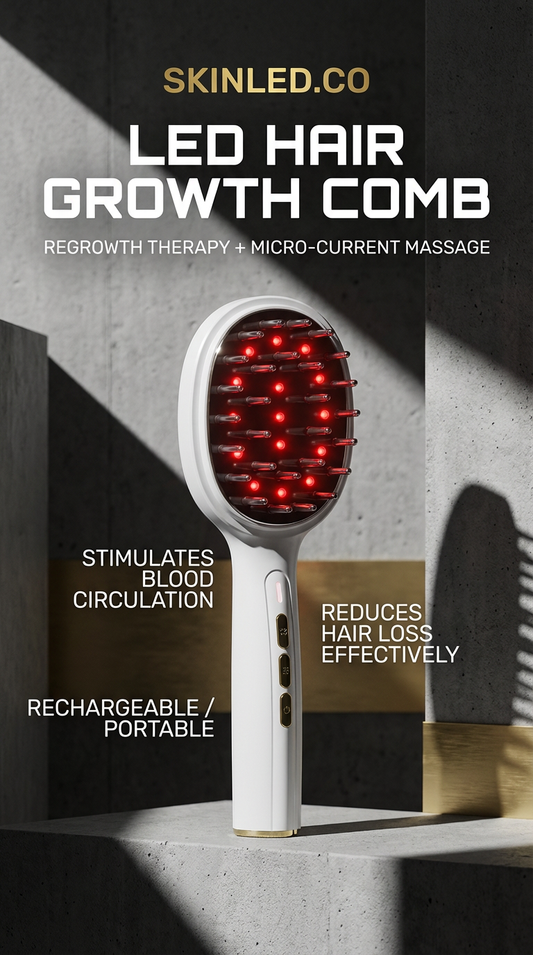 Woman using a scalp therapy device at home for healthy hair and revitalized scalp care